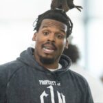 Former Auburn quarterback and NFL MVP Cam Newton during Auburn Tigers Pro Day at Woltosz Football Performance Center in Auburn, Ala., on Tuesday, March 21, 2023.