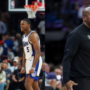 DeMar DeRozan and De'Aaron Fox (L), Mike Brown (R)