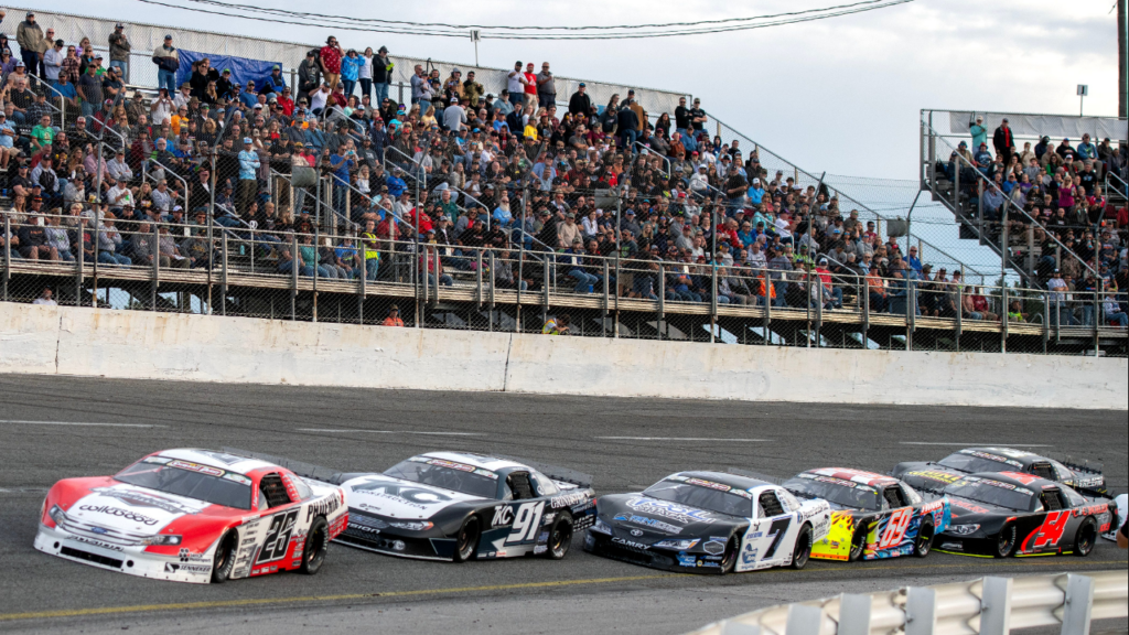 Racers make their way around the track during the 56th Annual Snowball Derby at Five Flags Speedway Sunday, December 3, 2023.