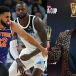 Karl-Anthony Towns (L) and Shaquille O'Neal (R)