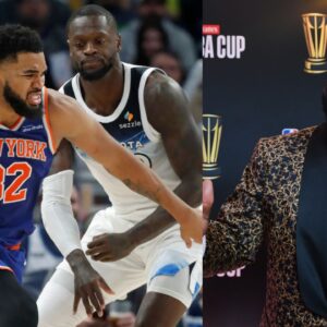 Karl-Anthony Towns (L) and Shaquille O'Neal (R)