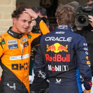 Lando Norris (GBR) - McLaren Formula 1 Team - McLaren MCL38 - Mercedes and Max Verstappen (NED) - Oracle Red Bull Racing - Red Bull RB20 - Honda RBPT during Qualify session of the Formula 1 Pirelli United States Grand Prix 2024