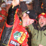 Jamie McMurray celebrates in Victory Lane after winning the Daytona 500 at Daytona International Speedway on Sunday, Feb. 14, 2010.