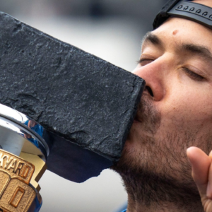 NASCAR Cup Series driver Kyle Larson (5) celebrates after winning the 30th running of the Brickyard 400, Sunday, July 21, 2024, at Indianapolis Motor Speedway.