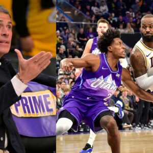 Rob Pelinka (L), and LeBron James and Collin Sexton (R)