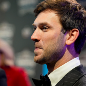 Nov 22, 2024; Charlotte, NC, USA; NASCAR Cup Series driver Daniel Suarez during the NASCAR Awards Banquet at Charlotte Convention Center.
