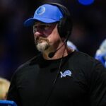 Detroit Lions head coach Dan Campbell looks on at the end of first quarter against Green Bay Packers at Ford Field in Detroit on Thursday, Dec. 5, 2024.