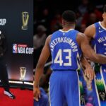 Stephen A. Smith (L), Giannis and Thanasis Antetokounmpo (R)