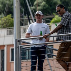 Liverpool' Virgil Van Dijk and Max Verstappen, Red Bull Racing RB19 during the Monaco Grand Prix at Circuit de Monaco on Saturday May 25, 2024 in Monte Carlo, Monaco