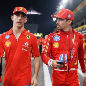 Charles Leclerc and Arthur Leclerc of Ferrari are seen ahead of Formula 1 Abu Dhabi Grand Prix at Yas Marina Circuit