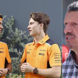 Lando Norris(L), Oscar Piastri(C), Guenther Steiner(R)
