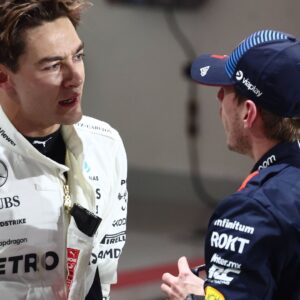 F1 Grand Prix Of Qatar 2024 Qualifying George Russell of Mercedes and Max Verstappen of Red Bull Racing after qualifying ahead of the Formula 1 Grand Prix of Qatar at Lusail International Circuit in Lusail, Qatar on November 30, 2024