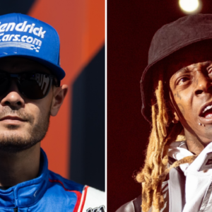 (L-R) NASCAR Cup Series driver Kyle Larson and American Rapper Lil Wayne.