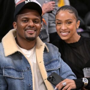 Cleveland Browns quarterback Deshaun Watson and girlfriend Jilly Anais attend the game between the Los Angeles Lakers and the Minnesota Timberwolves at Crypto.com Arena.