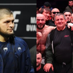 Khabib Nurmagomedov (L), Abdulmanap Nurmagomedov (R)