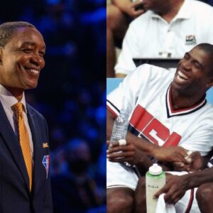 Isiah Thomas (L), Magic Johnson (M), and Michael Jordan (R).