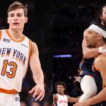 Tyler Kolek(L), Josh Hart and Jalen Brunson(R)