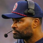 New England Patriots head coach Jerod Mayo watches from the sideline as they take on the Los Angeles Chargers at Gillette Stadium.