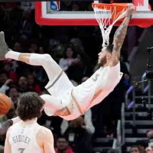 Chicago Bulls guard Lonzo Ball (2) dunks the ball against the New York Knicks during the second half at United Center.