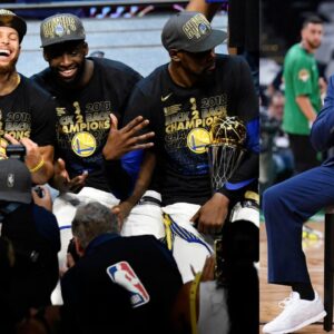 2017 Warriors (L) and Shaquille O'Neal (R)