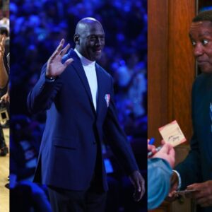 Craig Hodges (L), Michael Jordan (C), Isiah Thomas (R)