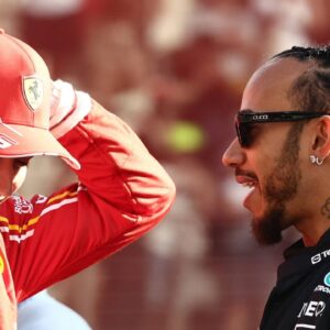 Charles Leclerc of Ferrari and Lewis Hamilton of Mercedes before the Formula 1 Abu Dhabi Grand Prix at Yas Marina Cicuit in Abu Dhabi, United Arab Emirates on December 8, 2024
