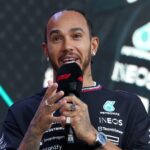 AUSTIN, TX - OCTOBER 19: Mercedes AMG Petronas F1 Team driver Lewis Hamilton (44) of the United Kingdom speaks as the Fan Forum before the Sprint Race of the Formula 1 Pirelli United States Grand Prix