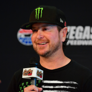 NASCAR Cup Series driver Kurt Busch speaks announcing he will step away from full time competition in 2023. at Las Vegas Motor Speedway.