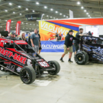 Johnny Herrera at the 2019 Chili Bowl Nationals, Johnny Herrera`s race car being pushed onto the dirt track at the 2019 Chili Bowl Nationals Midget Race in Tulsa, OK.