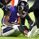 Jan 4, 2025; Baltimore, Maryland, USA; Baltimore Ravens wide receiver Zay Flowers (4) reacts after a tackle during the first quarter against the Cleveland Browns at M&T Bank Stadium.