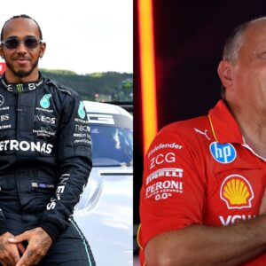Lewis Hamilton (L) and Frederic Vasseur (R)