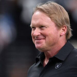 Las Vegas Raiders manager Jon Gruden looks on before the game Seattle Seahawks at Allegiant Stadium.