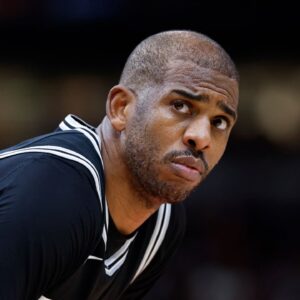 San Antonio Spurs guard Chris Paul (3) looks on during the second half at United Center