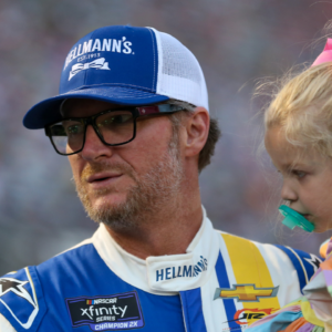 NASCAR Xfinity Series driver Dale Earnhardt Jr. (88) and his daughter Nicole before the race at Bristol Motor Speedway.
