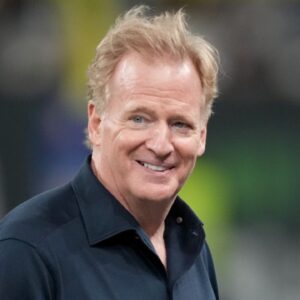 Sep 6, 2024; Sao Paulo, BRA; NFL commissioner Roger Goodell talks to NFL Players Association executive director Lloyd Howell before a game in Brazil between the Green Bay Packers and Philadelphia Eagles at Neo Quimica Arena.