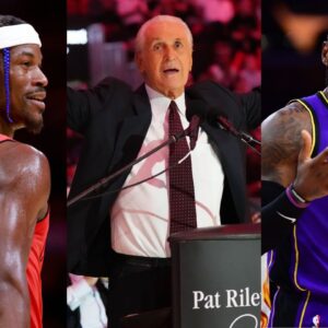 Jimmy Butler(L), Pat Riley(Center), and LeBron James(R)
