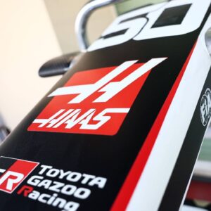 Haas logo during the Formula 1 post-season testing at Yas Marina Cicuit in Abu Dhabi, United Arab Emirates on December 10, 2024