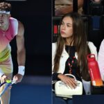 Ben Shelton (L), Lily Zneimer and Oscar Piastri (R)