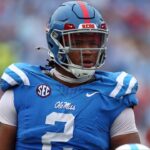 Mississippi Rebels defensive linemen Walter Nolen (2) waits for the snap during the second half against the Kentucky Wildcats at Vaught-Hemingway Stadium.