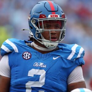 Mississippi Rebels defensive linemen Walter Nolen (2) waits for the snap during the second half against the Kentucky Wildcats at Vaught-Hemingway Stadium.