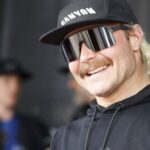 Finnish Formula 1 driver Valtteri Bottas reacts during a press conference, of the FNLD GRVL gravel race in Lahti, Finland, on June 14, 2024