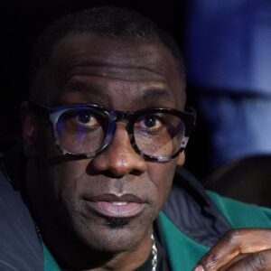 Former NFL player Shannon Sharpe looks on in the second half of the in season tournament championship final between the Indiana Pacers and the Los Angeles Lakers at T-Mobile Arena.