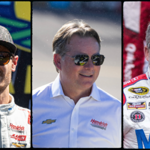 Kyle Larson (L), Jeff Gordon (C), Tony Stewart (R). Image Credits: Imagn.