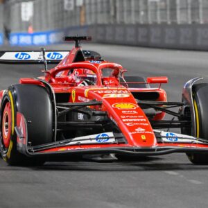 Scuderia Ferrari driver Charles Leclerc (16) of Monaco enters turn 14 during free practice 2 of the Formula 1 Heineken Las Vegas Grand Prix on November 21, 2024