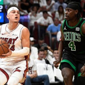 Tyler Herro (L) and Jrue Holiday (R)