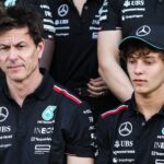 Toto Wolff, Team Principal & CEO of Mercedes AMG F1 Team, and Kimi Antonelli of Mercedes AMG F1 Team W15 pose for portraits during the F1 Grand Prix of Abu Dhabi