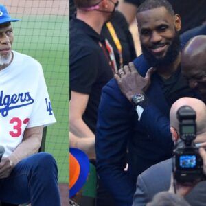 Kareem Abdul-Jabbar (L) and Michael Jordan and LeBron James (R)