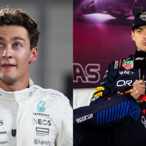 George Russell (L) and Max Verstappen (R)