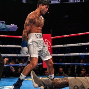 Action between WBC super lightweight champion DEVIN HANEY (31-1 gray) and RYAN GARCIA (25-1 white) in the main event of the evening from Barclays Center in Brooklyn. Garcia won a majority decision after 12 rounds in an all action fight knocking Haney down in the 7th, 10th and 11th rounds. But, Garcia didn t make weight for the bout so Haney s title becomes vacant.