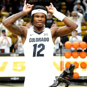 Colorado Buffaloes Heisman trophy winner Travis Hunter before the game against the Bellarmine Knights at CU Events Center.